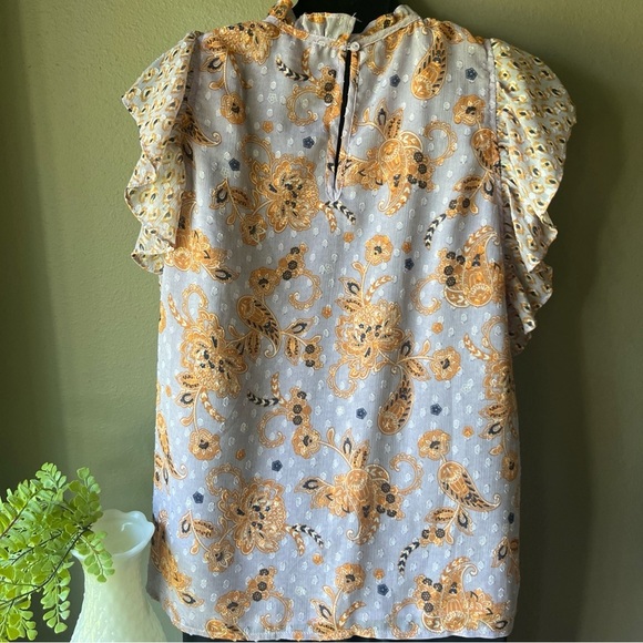 Maison d'Amelie Smocked Ruffle Sleeve Lavender Blouse Paisley Print Top Size M - Picture 6 of 10